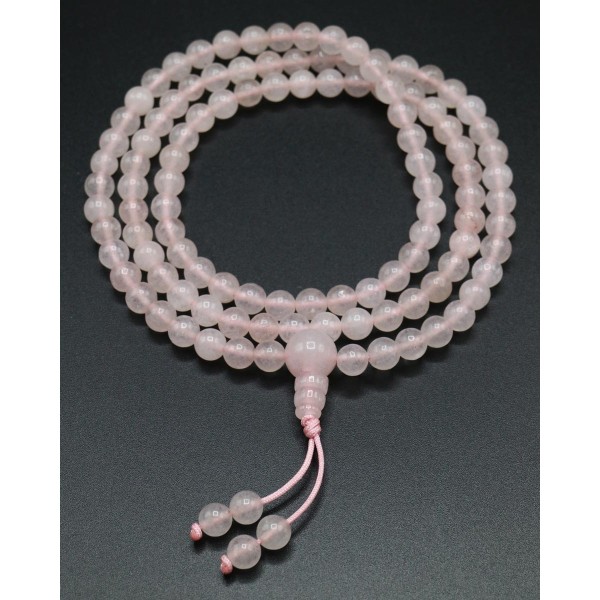 Mala 108 grani Quarzo Rosa con grano da 6 mm