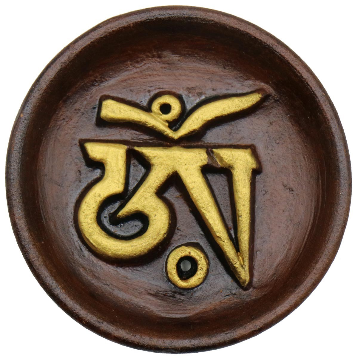 Bruciaincenso in terracotta rotondo con Ohm oro