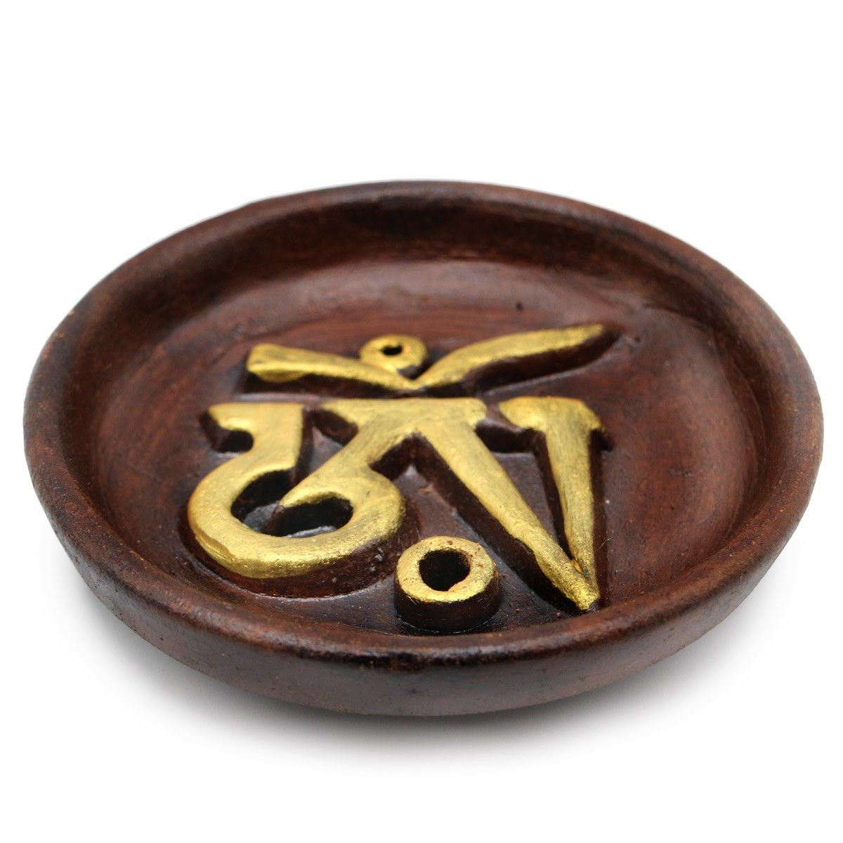 Bruciaincenso in terracotta rotondo con Ohm oro