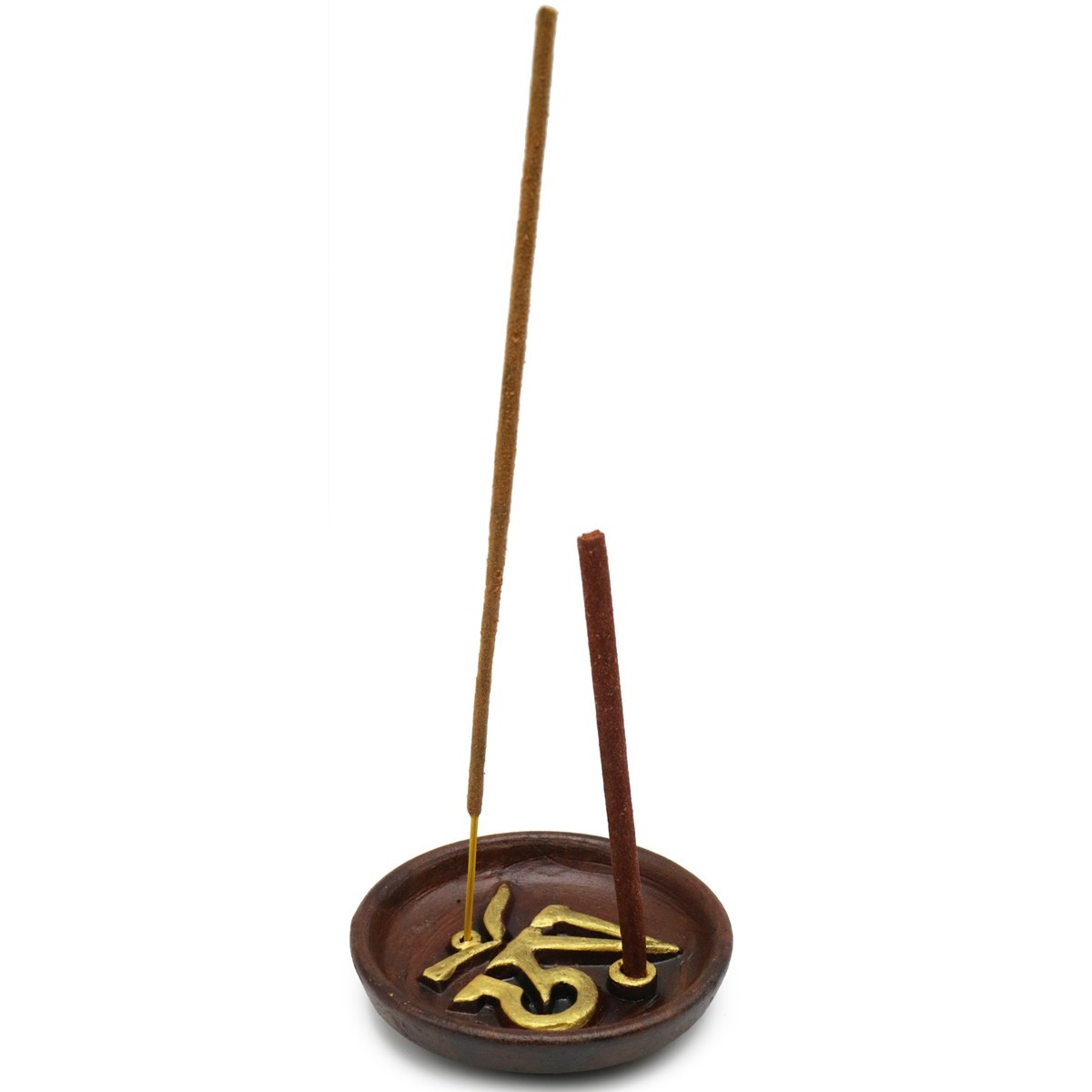 Bruciaincenso in terracotta rotondo con Ohm oro