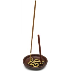Bruciaincenso in terracotta rotondo con Ohm oro