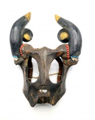 Maschera sciamanica teschio piccola con corna in legno