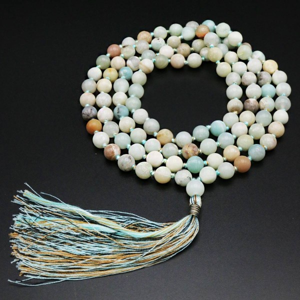 Mala 108 grani Amazzonite con Nappa