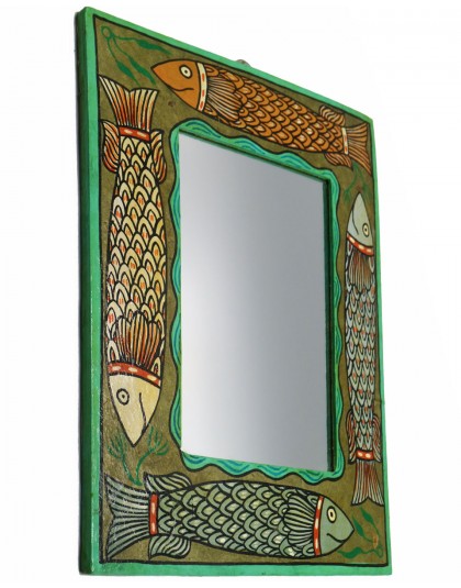 Specchio da appendere, cornice in carta di riso dipinto a mano.