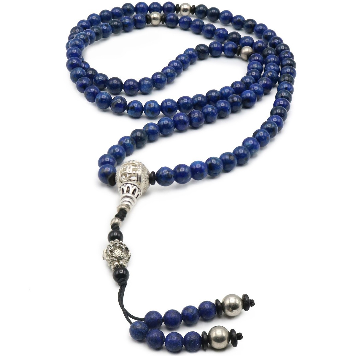 Mala 108 grani in Lapis , Guru e dettagli in metallo Mala 108 grani in Lapis , Guru e dettagli in metallo