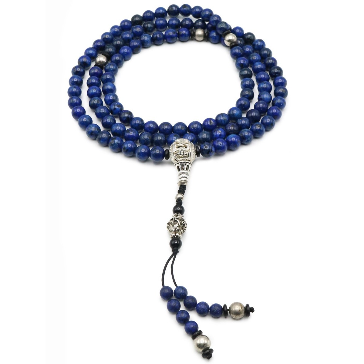 Mala 108 grani in Lapis , Guru e dettagli in metallo Mala 108 grani in Lapis , Guru e dettagli in metallo