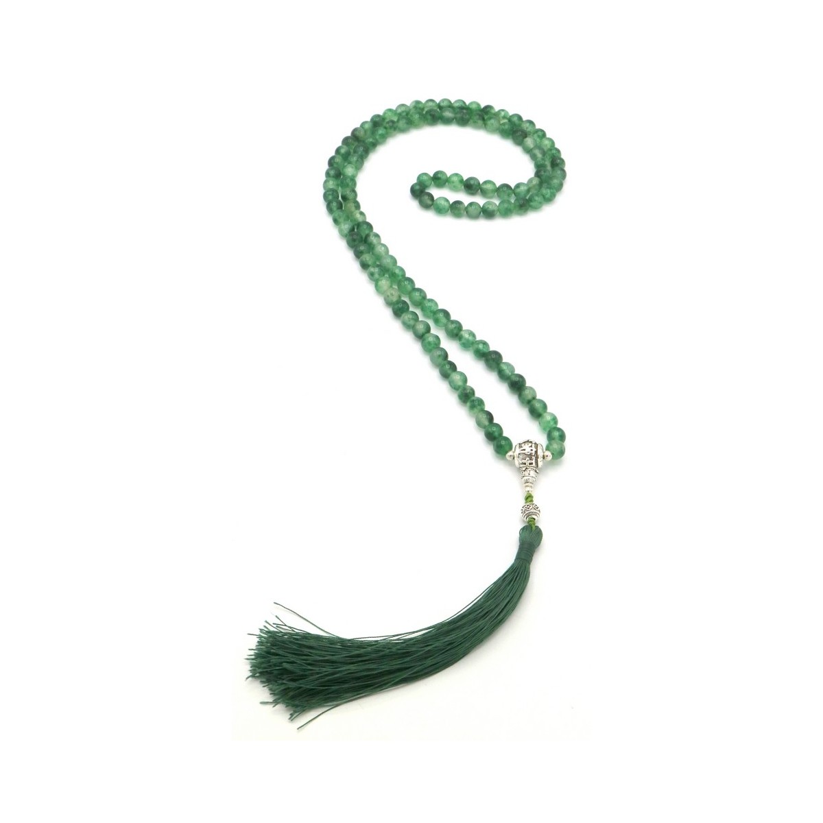 Acquista Mala 108 grani Giadeite Guru in metallo e nappa su Karmashop.