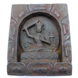 Bassorilievo di Manjushree in legno e terracotta su Karmashop.it