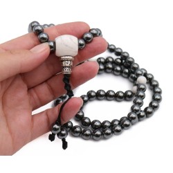 Mala 108 Grani in Ematite e Guru in Howlite