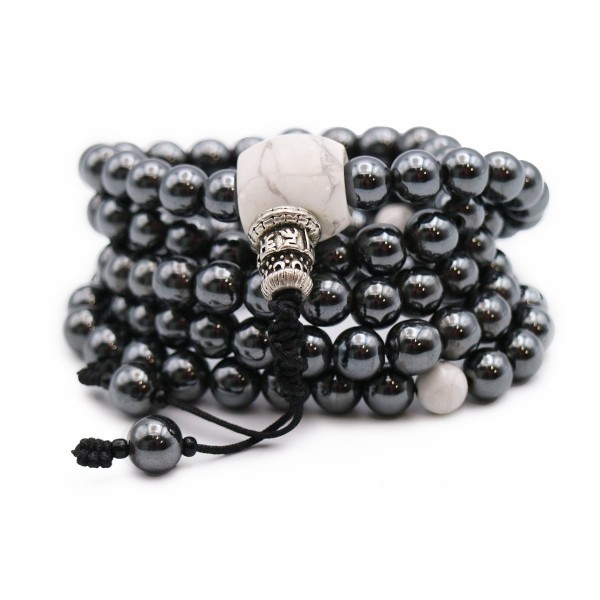 Mala 108 grani Ematite e Guru in Howlite