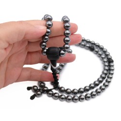 Mala 108 Grani in Ematite con Guru di Agata nera