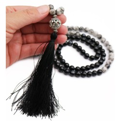 Mala 108 grani in Agata Zebrata e Agata Nera Mala 108 grani in Agata Zebrata e Agata Nera