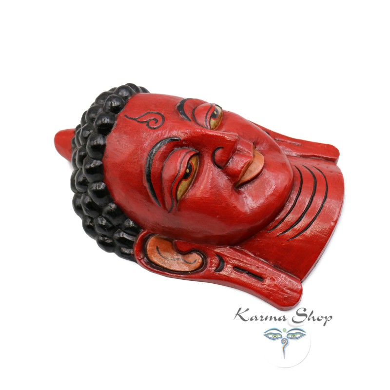 Fabbricazione artigianale di Bali. Piccolo Maschera di Buddha parete H15 cm in legno