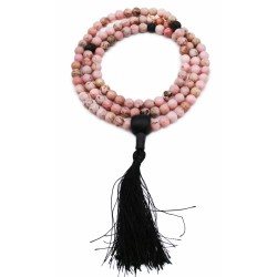 Mala 108 grani in Rodonite e guru in agata nera Mala 108 grani in Rodonite e guru in agata nera