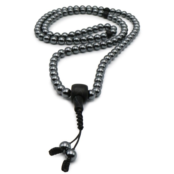 Mala 108 grani Ematite e Guru di Agata nera
