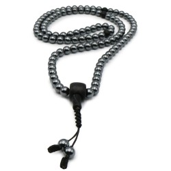 Mala 108 Grani in Ematite con Guru di Agata nera